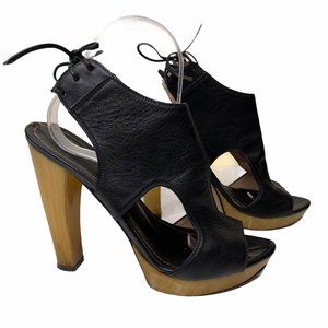 Armand Basi  Leather Cutout Wooden Platform  Heels